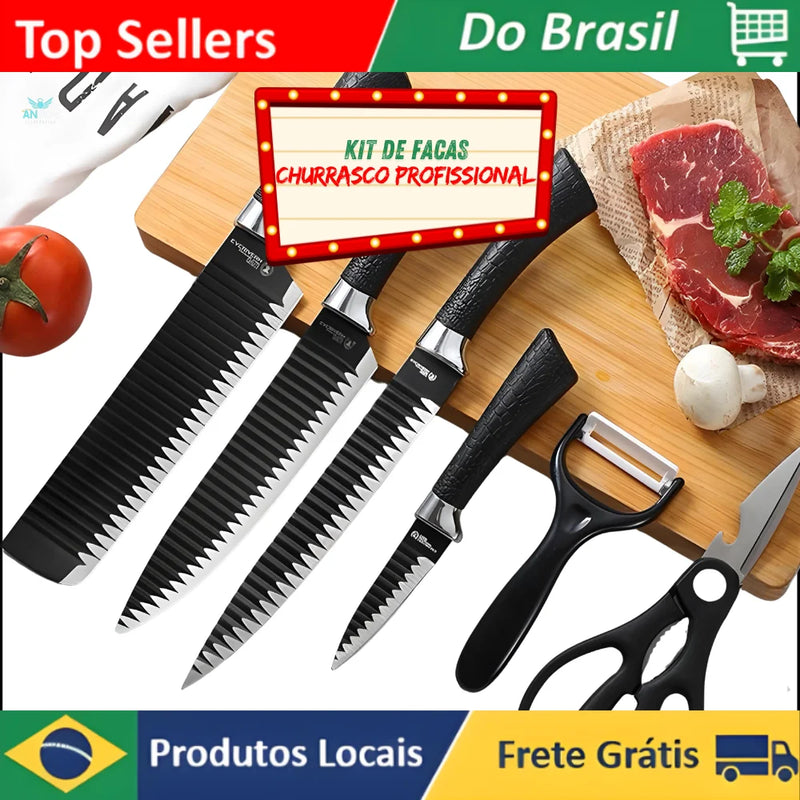 Kit de Facas Profissional para Churrasco - 6 Peças