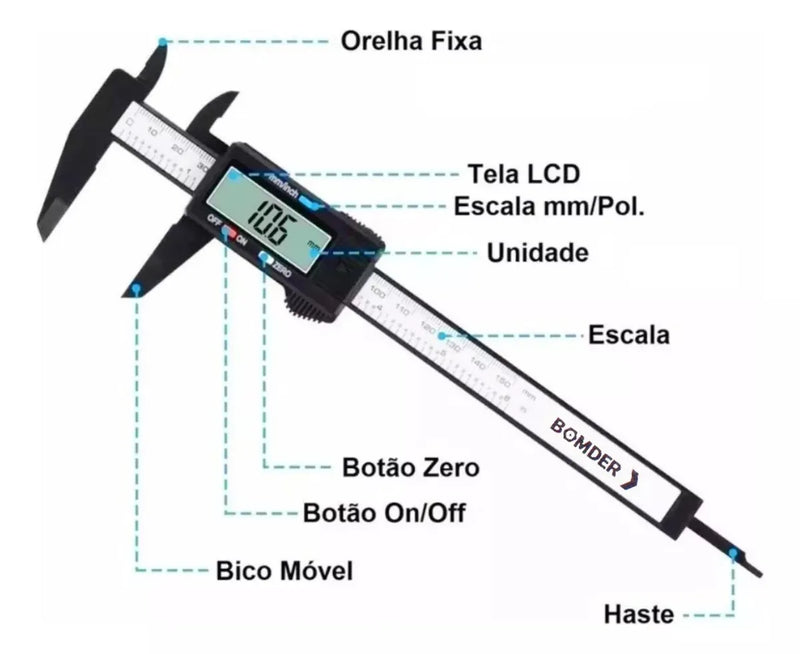 Caliper Digital - Ferramenta de Medição Precisão para Carpintaria e Engenharia