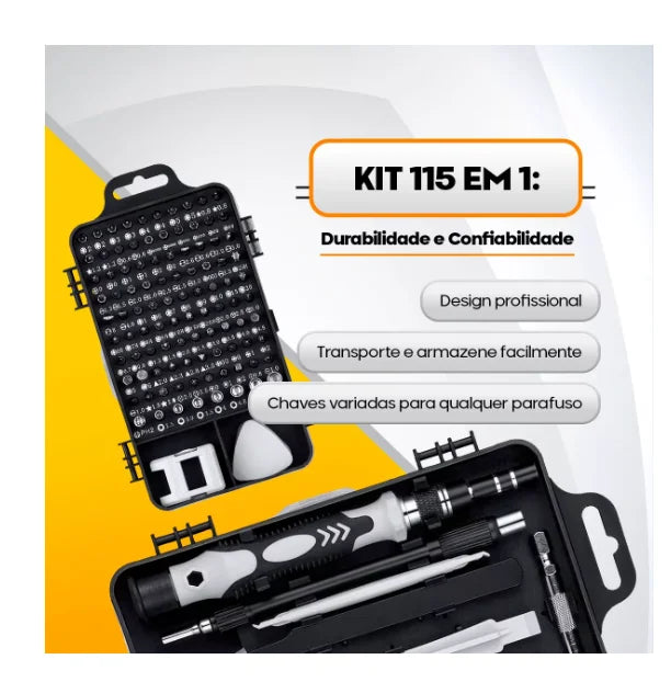 Kit de Ferramentas de Precisão 115 em 1 para Reparos em Consoles, Smartphones e Dispositivos Eletrônicos - Neverdie Store