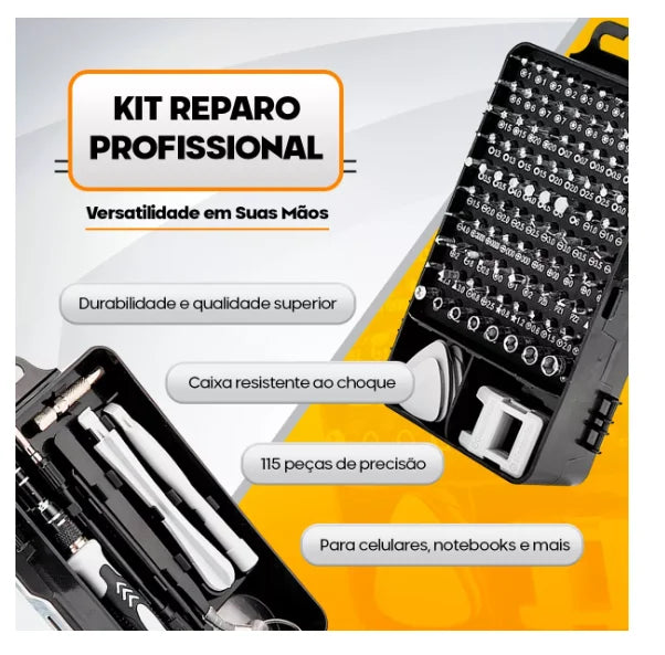 Kit de Ferramentas de Precisão 115 em 1 para Reparos em Consoles, Smartphones e Dispositivos Eletrônicos - Neverdie Store