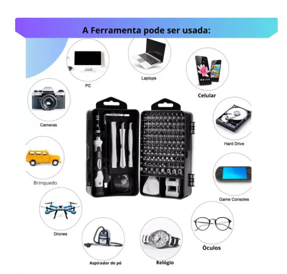 Kit de Ferramentas de Precisão 115 em 1 para Reparos em Consoles, Smartphones e Dispositivos Eletrônicos - Neverdie Store