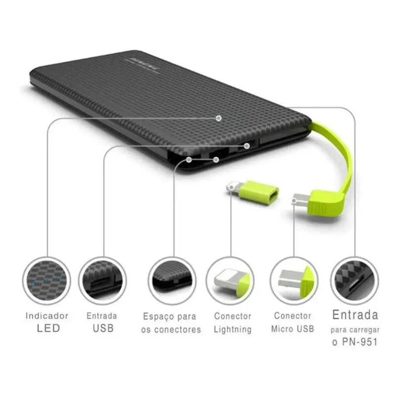 Carregador Portátil Pineng Power Bank 10.000mAh – Compatível com iPhone e dispositivos V8