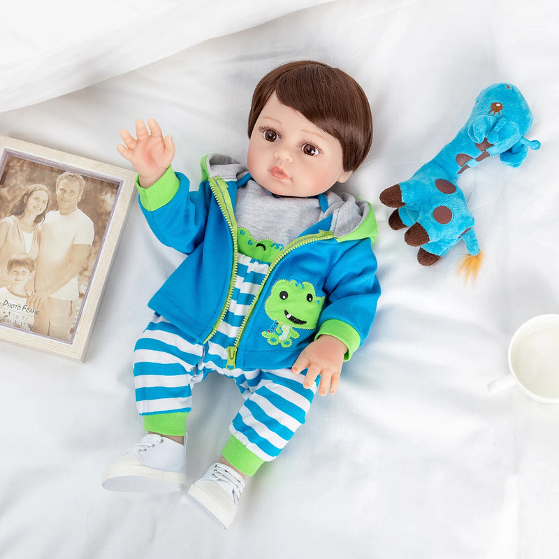 Boneco Baby Reborn Menino 48cm com Girafa - Silicone Corpo Inteiro