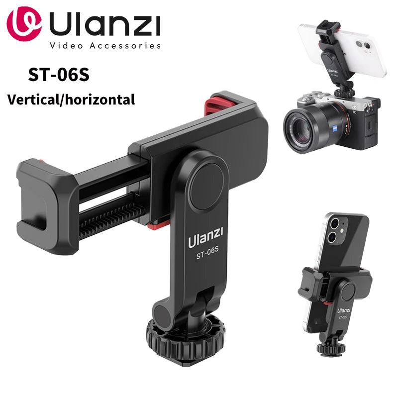 Suporte para Celular Ulanzi ST-06S 360° Universal com Adaptador para Tripé e Sapata Fria para Smartphones - Compatível com Samsung, iPhone, Xiaomi e outros